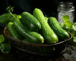 AI generated Fresh Cucumber with Water Droplets. Generative AI photo