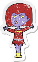 retro distressed sticker of a cartoon vampire girl png