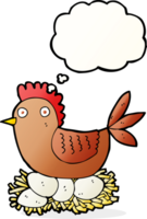 cartoon hen on eggs with thought bubble png