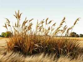 AI generated Prairies Grasses with Blue Sky View. Grass on Wild Field. Generative AI photo