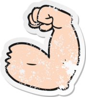 retro distressed sticker of a cartoon strong arm flexing bicep png