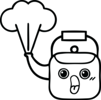 line drawing cartoon steaming kettle png