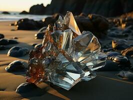 ai generado brillante mar vaso en el playa. piedra preciosa. generativo ai foto