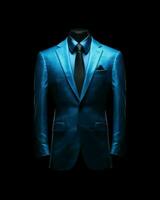 AI generated Elegant Blue Men's Suit Isolated on Black Background. Generative AI photo