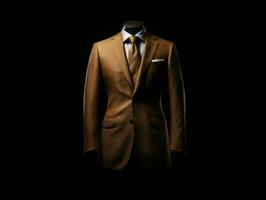 AI generated Elegant Brown Men's Suit Isolated on Black Background. Generative AI photo