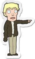 sticker of a cartoon terrified man pointing png