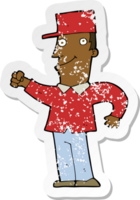 retro distressed sticker of a cartoon man punching air png