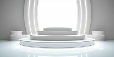 AI generated White 3D Room with Podium or Stand for Product Display. Futuristic Podium Scene. Generative AI photo