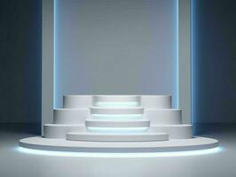 AI generated White 3D Room with Podium or Stand for Product Display. Futuristic Podium Scene. Generative AI photo