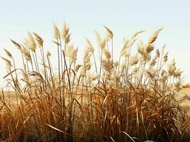 AI generated Prairies Grasses with Blue Sky View. Grass on Wild Field. Generative AI photo