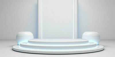 AI generated White 3D Room with Podium or Stand for Product Display. Futuristic Podium Scene. Generative AI photo