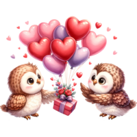 ai gegenereerd Valentijnsdag dag groet kaart met twee schattig uilen png