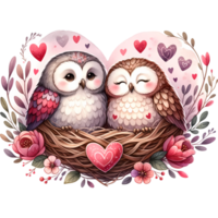 AI generated Valentine's day greeting card with two cute owls png