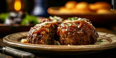 AI generated Delicious Meatballs with Sauce Served on a Plate. Generative AI photo