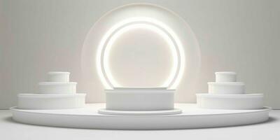 AI generated White 3D Room with Podium or Stand for Product Display. Futuristic Podium Scene. Generative AI photo