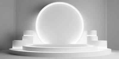AI generated White 3D Room with Podium or Stand for Product Display. Futuristic Podium Scene. Generative AI photo