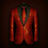 AI generated Luxury and  Elegant Red Men's Suit with Abstract Motif Isolated on Black Background. Generative AI photo