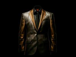 AI generated Elegant Brown Men's Suit Isolated on Black Background. Generative AI photo