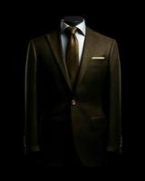 ai generado elegante marrón de los hombres traje aislado en negro antecedentes. generativo ai foto