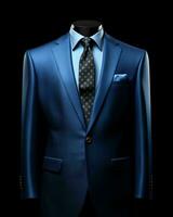 AI generated Elegant Blue Men's Suit Isolated on Black Background. Generative AI photo