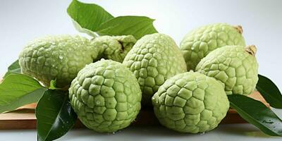 AI generated Fresh Custard Apples in a Basket. Sugar Apple. Healthy Fruit. Generative AI photo