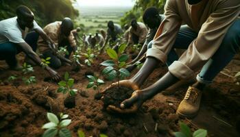 ai generado foto de un grupo de individuos de africano descendencia, atractivo en repoblación forestal esfuerzos