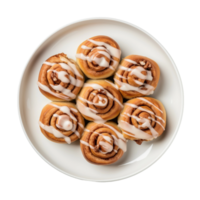 AI generated Cinnamon Rolls on a White Plate, Transparent Background. png