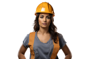 ai généré Sud américain fille dans construction ouvrier costume sur transparent Contexte. png