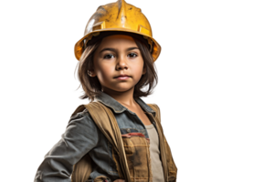 AI generated South American Girl in Construction Worker Costume on Transparent Background. png