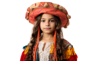 AI generated South American Girl in Traditional Folk Costume on Transparent Background. png