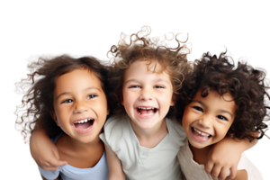 AI generated Playful Children with Bright Smiles on a Transparent Background. png