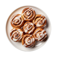 AI generated Cinnamon Rolls on a White Plate, Transparent Background. png