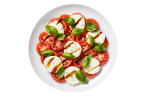 ai gerado caprese salada em uma branco prato com uma transparente fundo. png