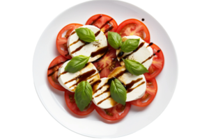 AI generated Caprese Salad on a White Plate with a Transparent Background. png