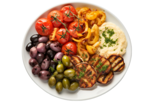 ai genererad medelhavs meze på en vit tallrik på transparent bakgrund. png