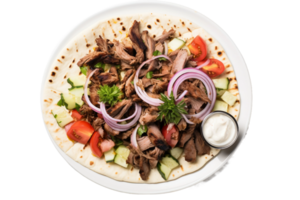 AI generated Delectable Lamb Gyro Platter on Transparent Background. png