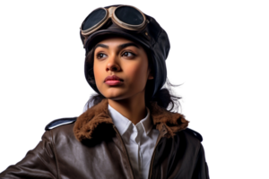 ai genererad indisk flicka i pilot utrusta på transparent bakgrund. png