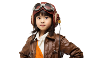 AI generated Asian Girl in Pilot's Outfit on Transparent Background. png