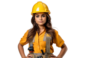 ai generato Sud americano ragazza nel costruzione lavoratore costume su trasparente sfondo. png