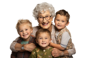 AI generated Affectionate Grandma and Grandkids on Transparent Background. png