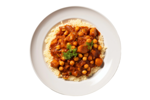 AI generated Satisfying Chickpea Stew with Couscous. Transparent Background. png