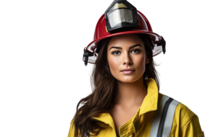 AI generated South American Girl in a Firefighter Costume on Transparent Background. png