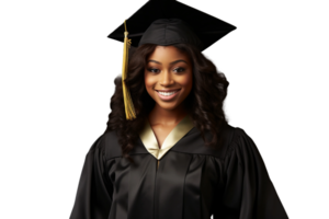 AI generated Black Woman in Graduation Attire on Transparent Background. png