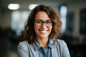 AI generated Portrait of confident Caucasian female teacher standing in classroom photo