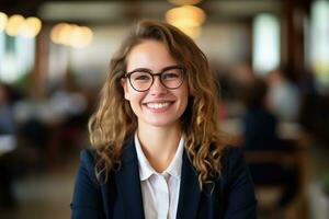 AI generated Portrait of confident Caucasian female teacher standing in classroom photo