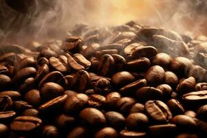 Coffee beans background , smoke ,Generative AI photo