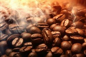 Coffee beans background , smoke ,Generative AI photo