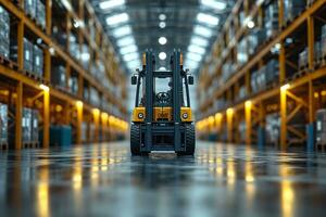 AI generated forklift in the middle of a warehouse industrial concept photo