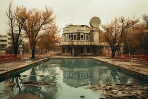 AI generated Abandoned outdoor pool with gloomy surroundings photo