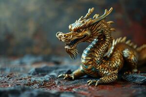 AI generated a golden dragon on red grunge background photo